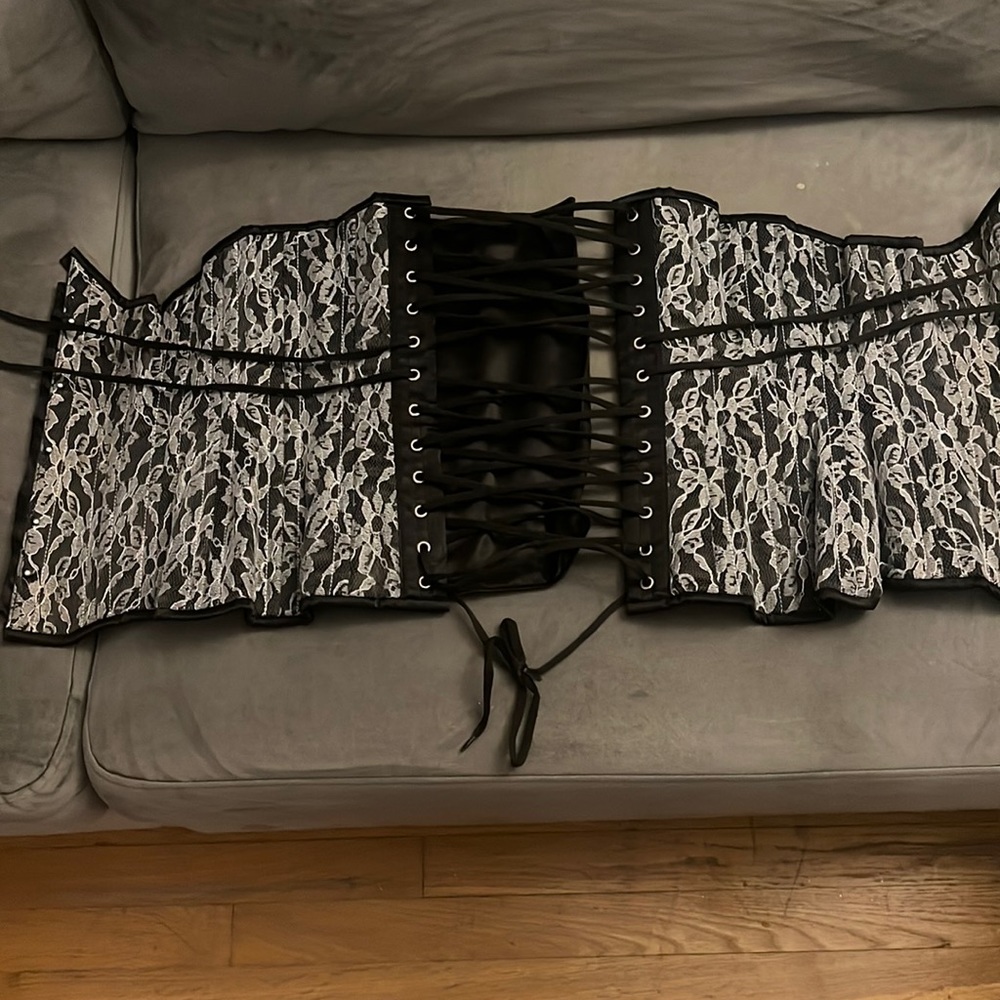 Black and white lace corset.